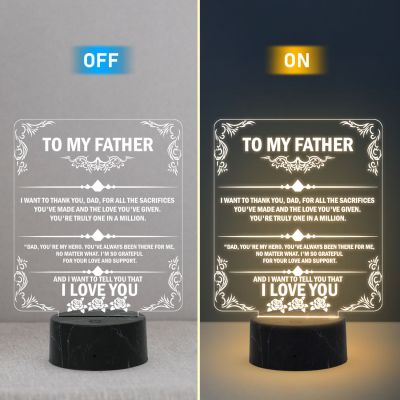 To my Father Acrylic English Quote Led Night Lamp with Warm White Color Birthday Gift for Dad